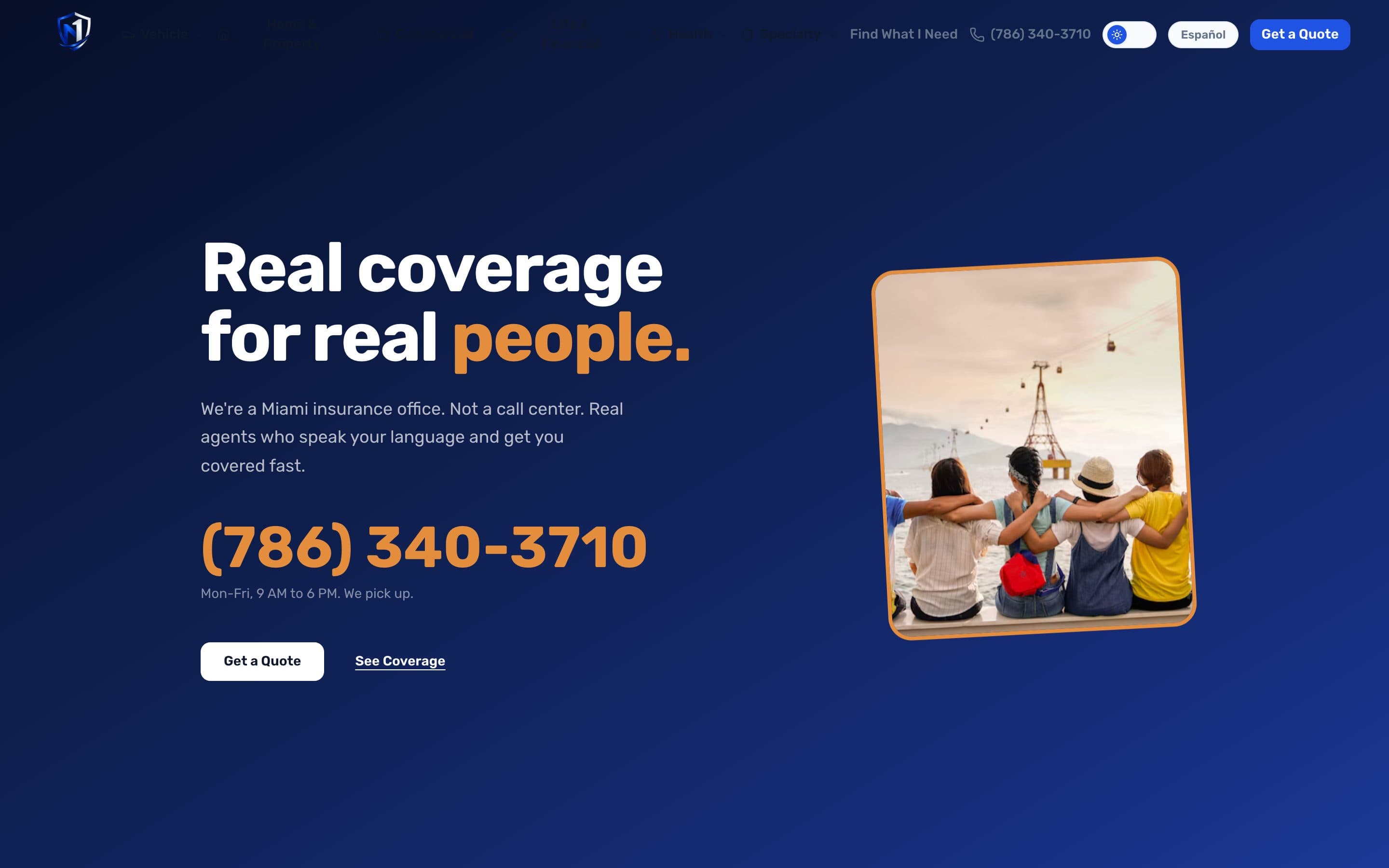 La página principal de Nation One Insurance